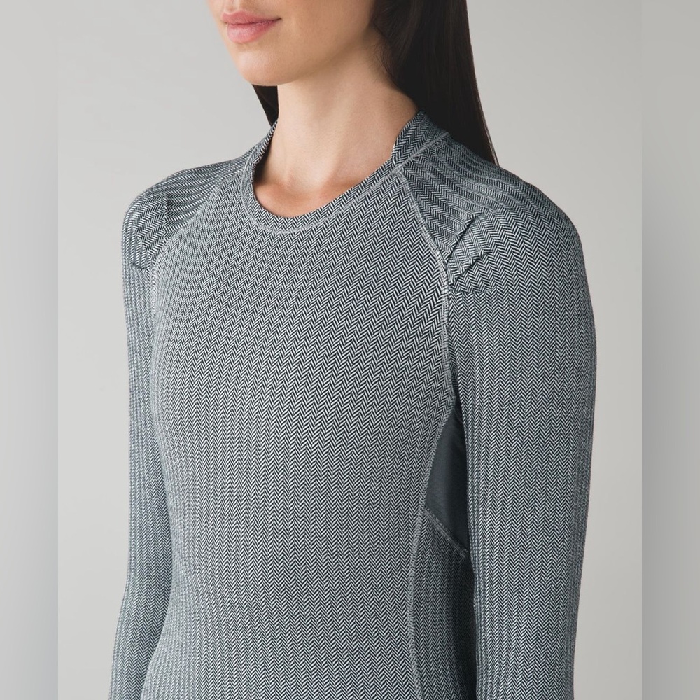 Lululemon Think Fast Ling Sleeve - size 10 - Heathered Herringbone Black/Slate